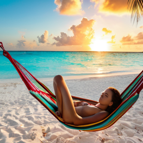 **

"Secluded Bahamian beach with turquoise water, white sand, a solo traveler relaxing in a hammock, and a vibrant sunset. Focus on tranquility and natural beauty."

**