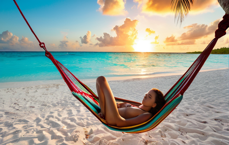 **

"Secluded Bahamian beach with turquoise water, white sand, a solo traveler relaxing in a hammock, and a vibrant sunset. Focus on tranquility and natural beauty."

**