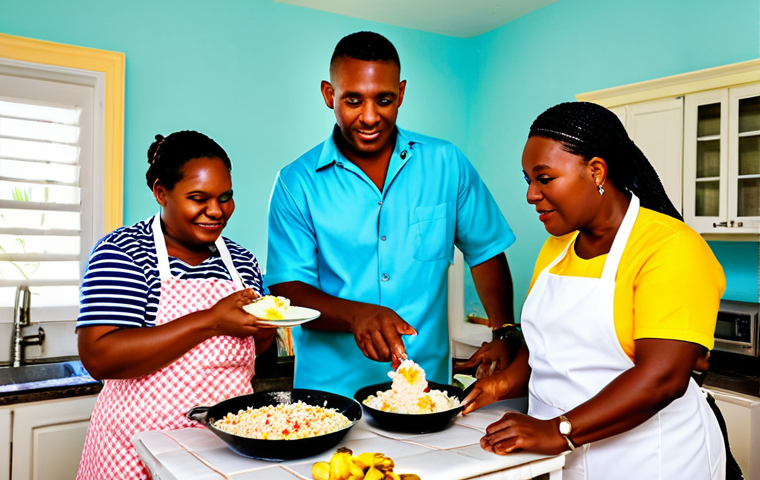 **
"A cooking class in a bright, sunny Bahamian home. A friendly local chef, fully clothed in modest attire, is demonstrating how to prepare cracked conch to a small group of tourists. Authentic Bahamian decor, vibrant colors, professional lighting, safe for work, appropriate content, perfect anatomy, natural proportions, family-friendly."
**