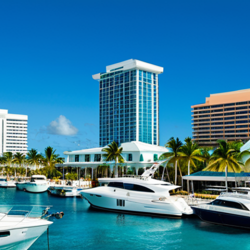 바하마 세금 제도 및 혜택 - Thriving Financial Center**

"A modern, sun-drenched cityscape of Nassau, Bahamas, featuring sleek o...