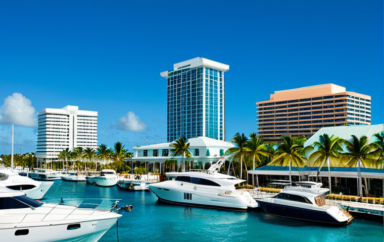 바하마 세금 제도 및 혜택 - Thriving Financial Center**
"A modern, sun-drenched cityscape of Nassau, Bahamas, featuring sleek o...