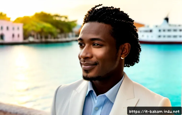 바하마 출신 가수 및 배우 - Photorealistic portrait of a charismatic Bahamian singer and actor in an elegant cream linen suit, s...